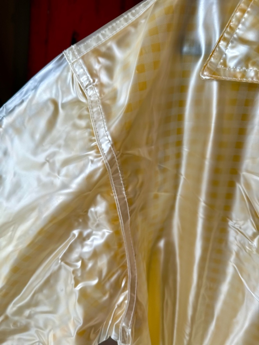 Totes Gingham Raincoat Yellow White Waterproof Jacket Packable Size M - Picture 7 of 10